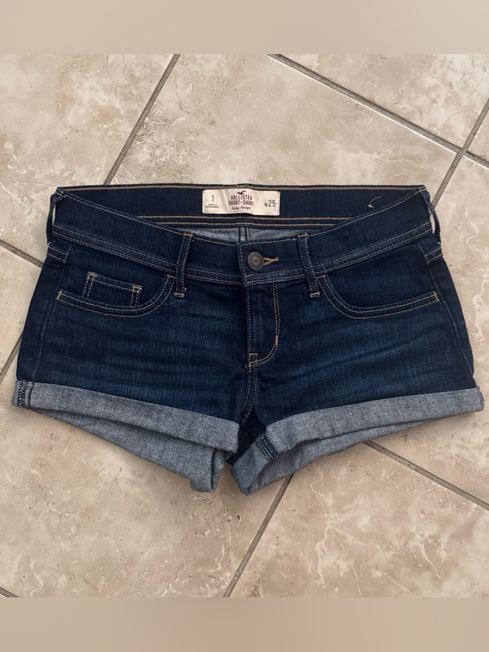 Y2k Hollister Low Rise Cuffed Denim Short Shorts Sz 25
